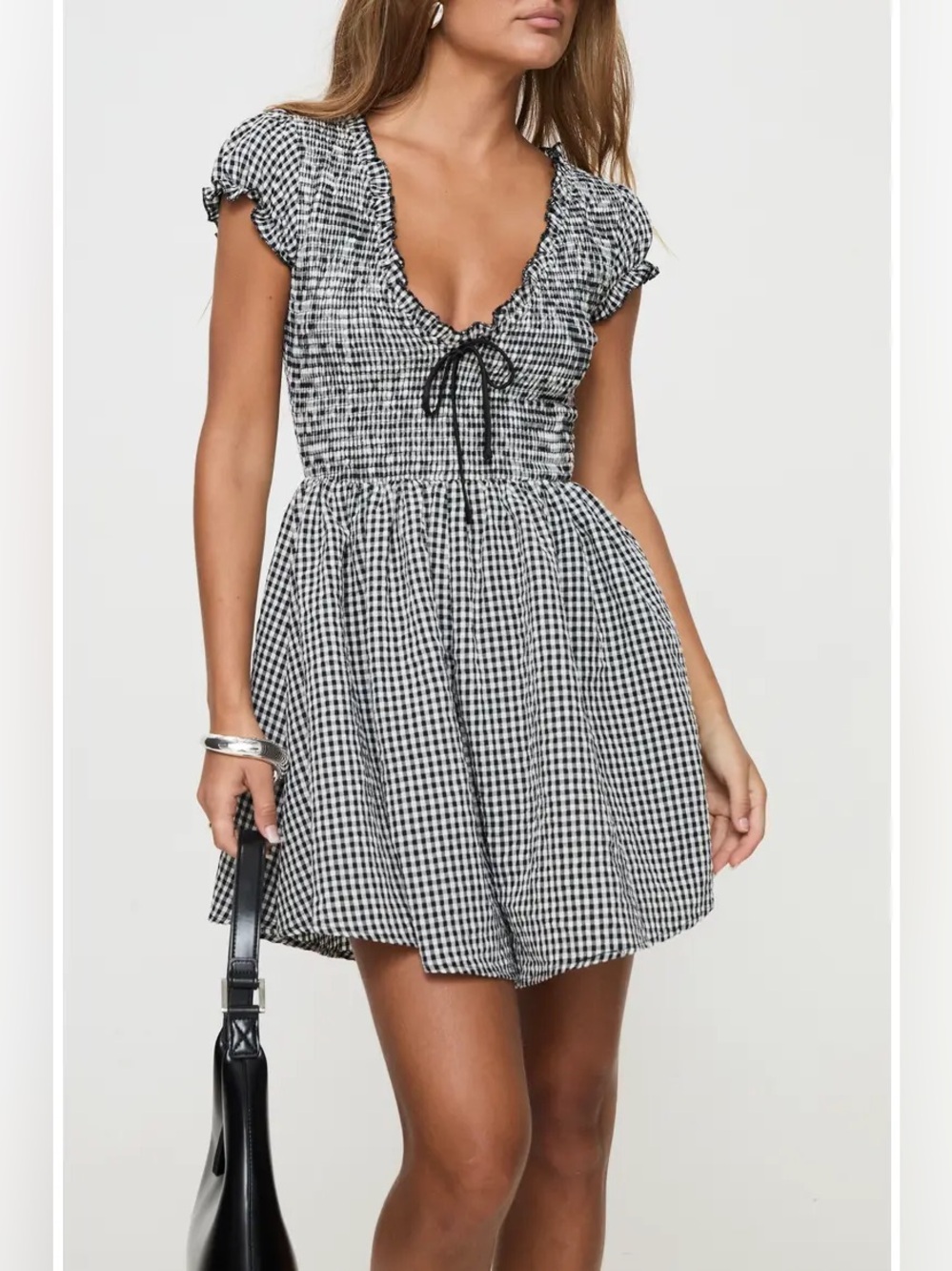 Black & White Gingham Smocked Romper